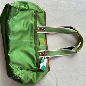 Coach Green Nylon Shoulder Bag with Brown Trim